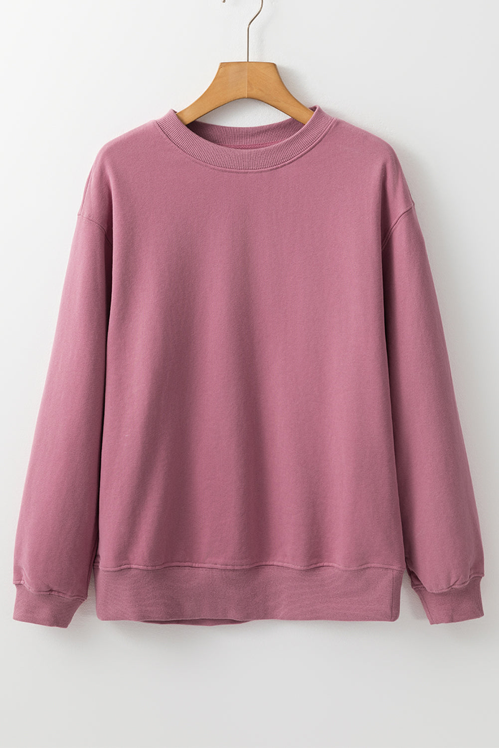Navy Blue Plain Drop Shoulder Crewneck Pullover Sweatshirt