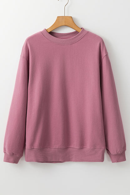 Navy Blue Plain Drop Shoulder Crewneck Pullover Sweatshirt