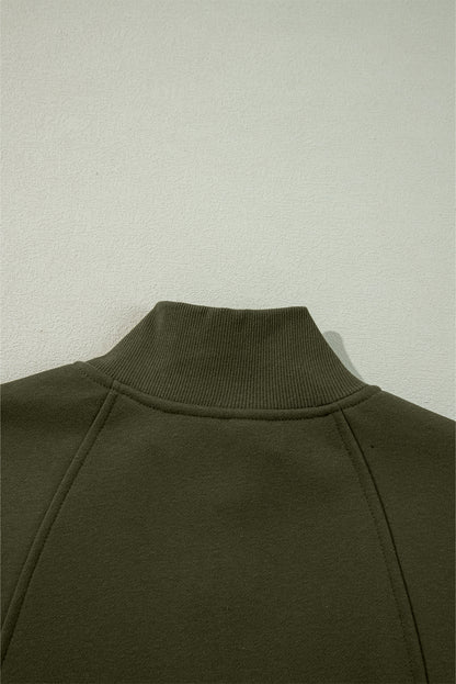 Smoke Gray Zipped Neck Pullover Drop Shoulder Sweatshirt