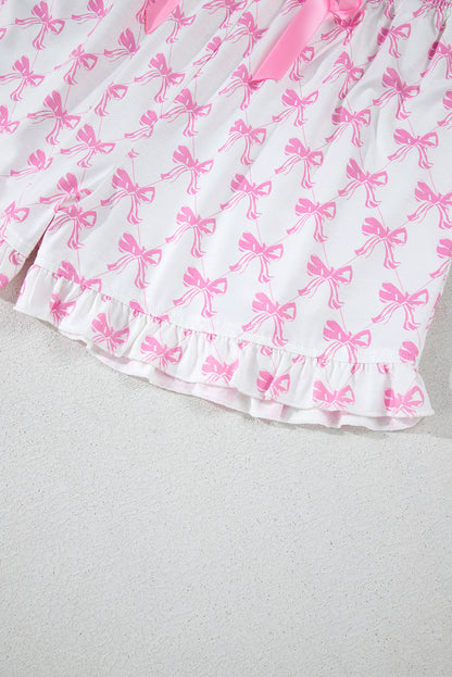 Green Clover Printed Short Sleeve and Ruffled Shorts Pajama Set