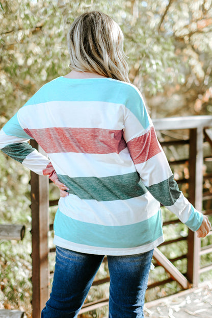 Green Stripe Plus Size Colorblock Pullover Top