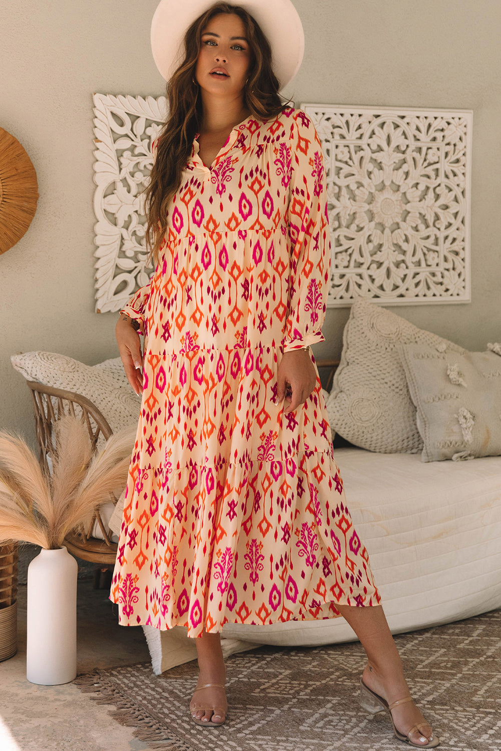 Blue Western Abstract Geometric Printed Maxi Dress