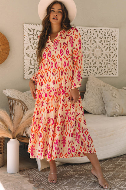 Blue Western Abstract Geometric Printed Maxi Dress