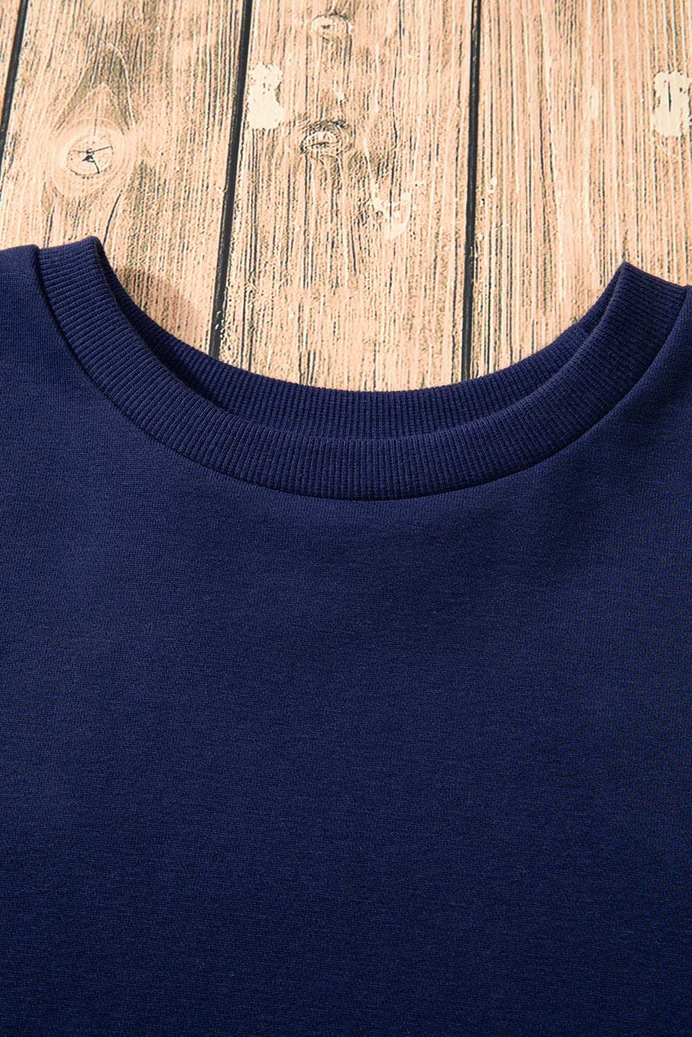 Parchment Solid O Neck High Low Hem Pullover Sweatshirt
