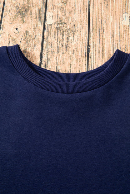 Parchment Solid O Neck High Low Hem Pullover Sweatshirt