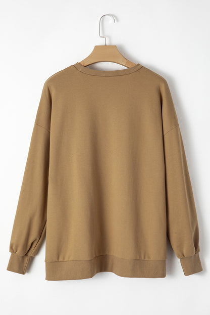 Parchment Solid O Neck High Low Hem Pullover Sweatshirt