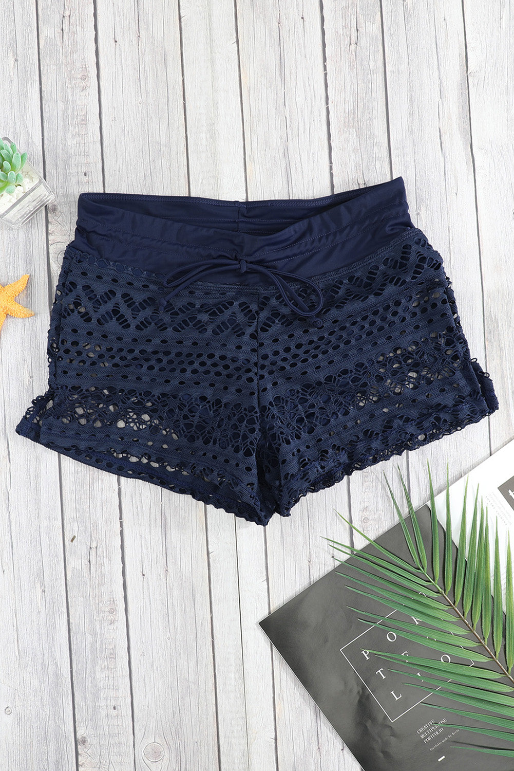 Black Lace Shorts Attached Swim Bottom