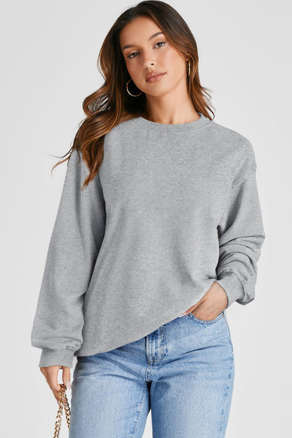 Navy Blue Plain Drop Shoulder Crewneck Pullover Sweatshirt