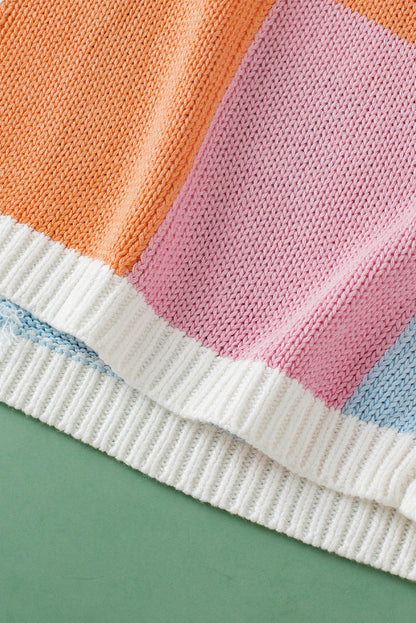 Dark Green Color Block Cap Sleeve Sweater