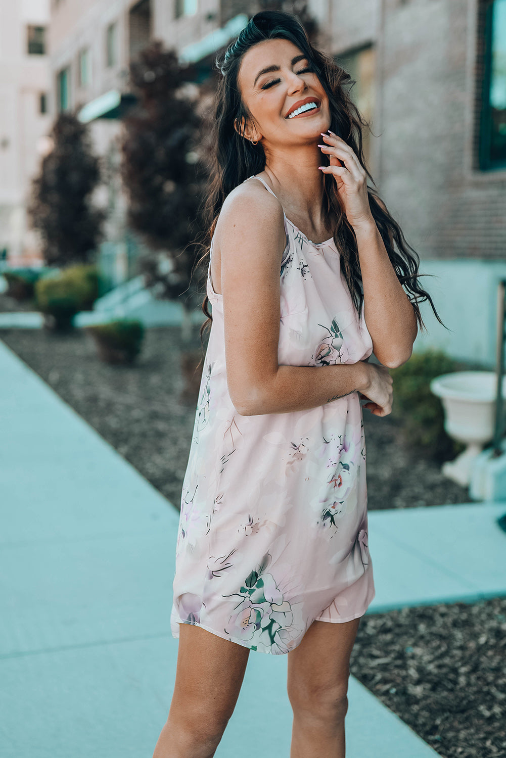 Summer Floral Print Pink Sleeveless Dress