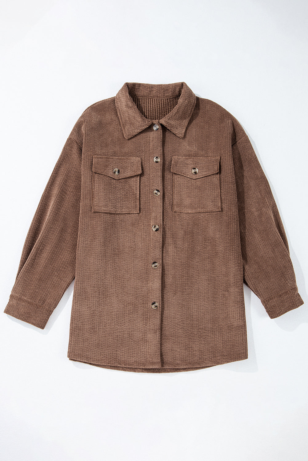 Black Corduroy Flap Pocket Button Up Shacket