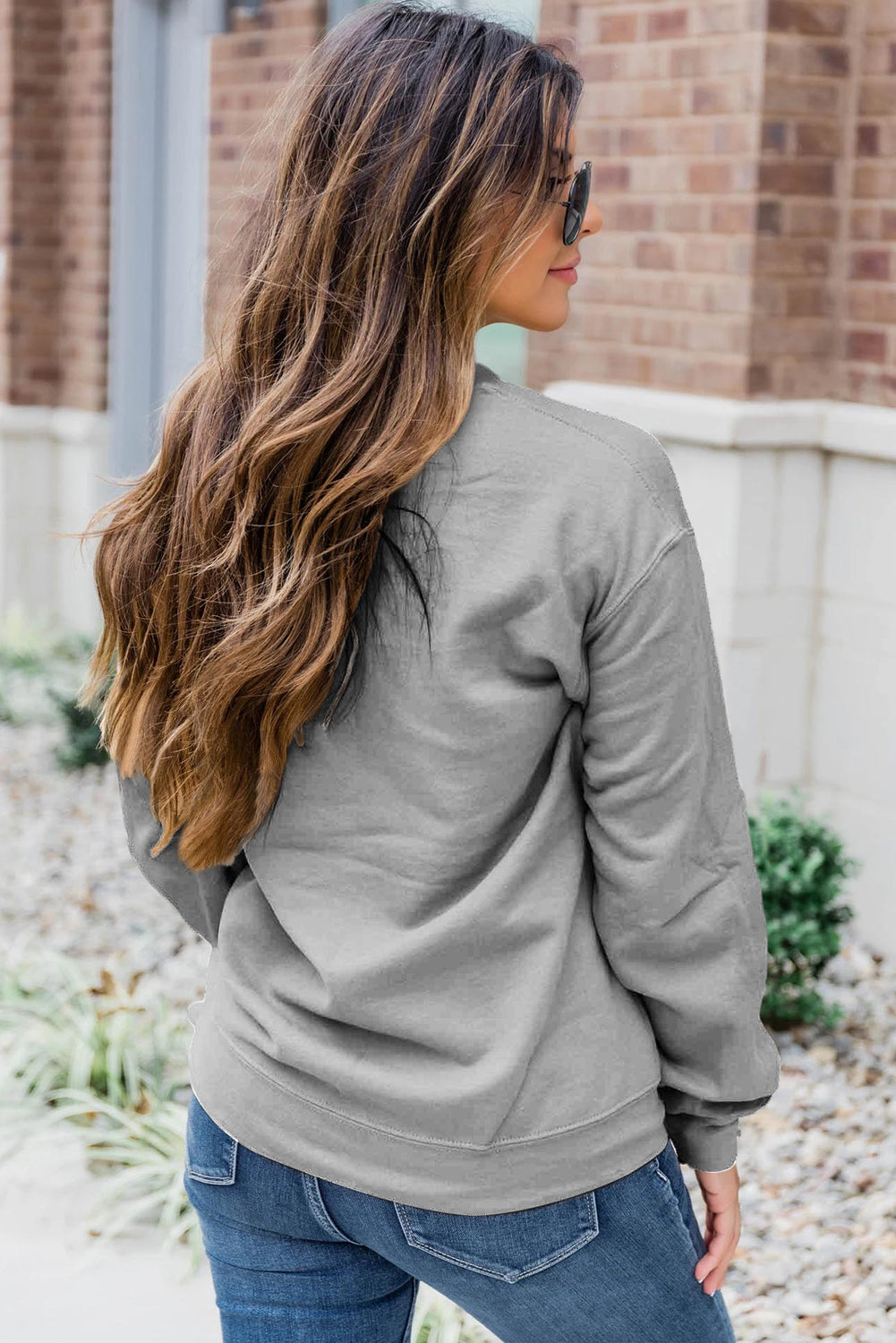 Dark Green Solid Classic Crewneck Pullover Sweatshirt