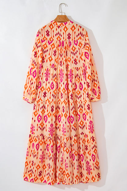 Blue Western Abstract Geometric Printed Maxi Dress