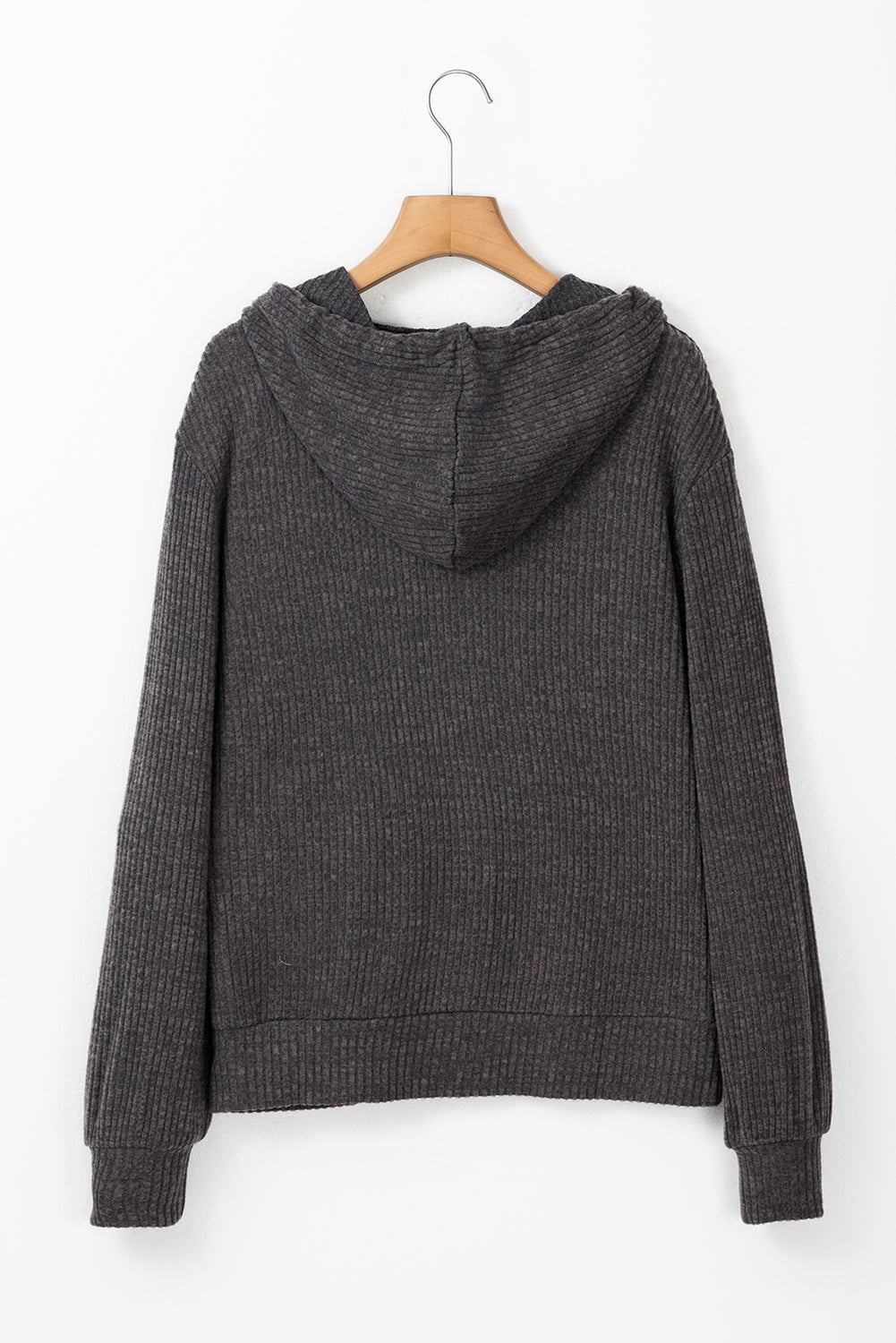 Evergreen Ribbed Zip Up Front Drawstring Hoodie