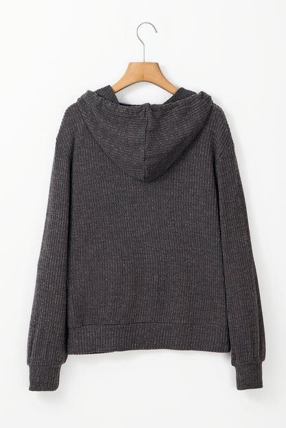 Evergreen Ribbed Zip Up Front Drawstring Hoodie
