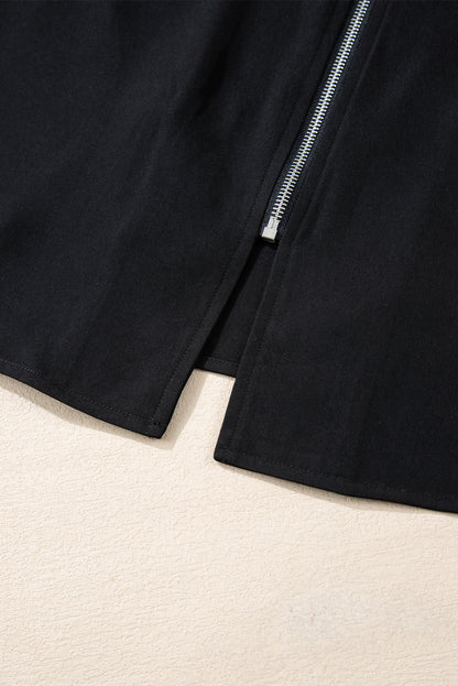 Red Dahlia Collar Tab Sleeve Zip Up Flap Detail Jacket