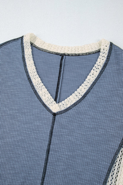 Parchment Crochet Detail Exposed Seam High Low Loose Top