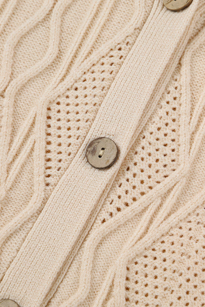 Apricot Plus Size Knitted Hollow Out Button Up Cardigan