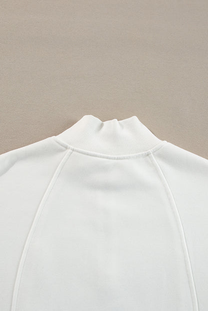 Smoke Gray Zipped Neck Pullover Drop Shoulder Sweatshirt