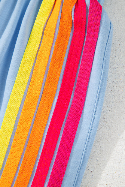 Bonbon Color Block Stripes Elastic High Waist Active Shorts