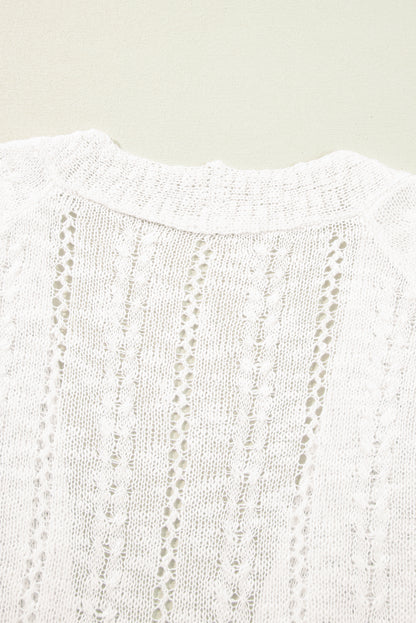 White Plus Size Eyelet Knit Open Front Cardigan