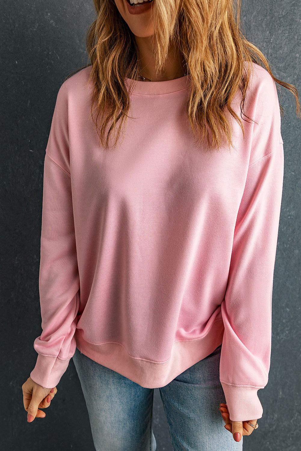 Dark Green Solid Classic Crewneck Pullover Sweatshirt