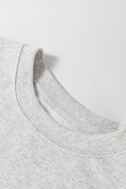 Navy Blue Plain Drop Shoulder Crewneck Pullover Sweatshirt