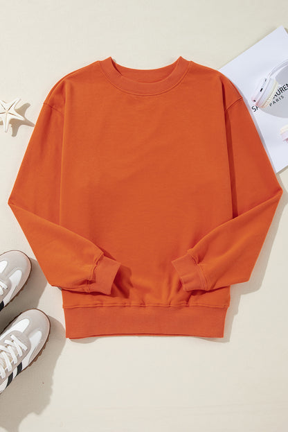 Navy Blue Plain Drop Shoulder Crewneck Pullover Sweatshirt
