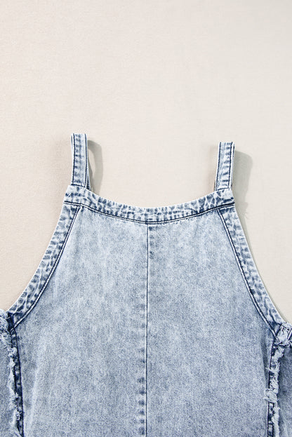 Dark Grey Light Wash Frayed Exposed Seam Wide Leg Denim Overall