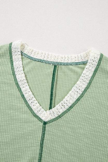 Parchment Crochet Detail Exposed Seam High Low Loose Top