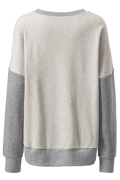 Parchment Color Block Thumbhole Sleeve Drop Shoulder Sweatshirt