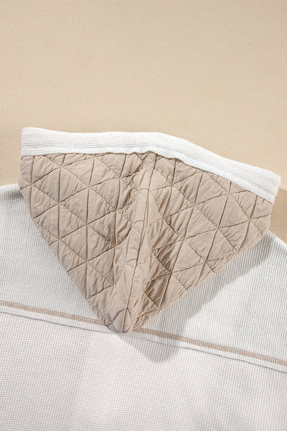 Light Blue Quilted Textured Patchwork Loose Fit Hooded Jacket