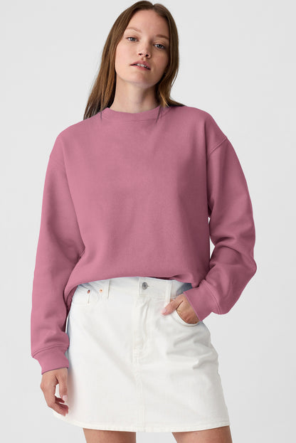 Navy Blue Plain Drop Shoulder Crewneck Pullover Sweatshirt