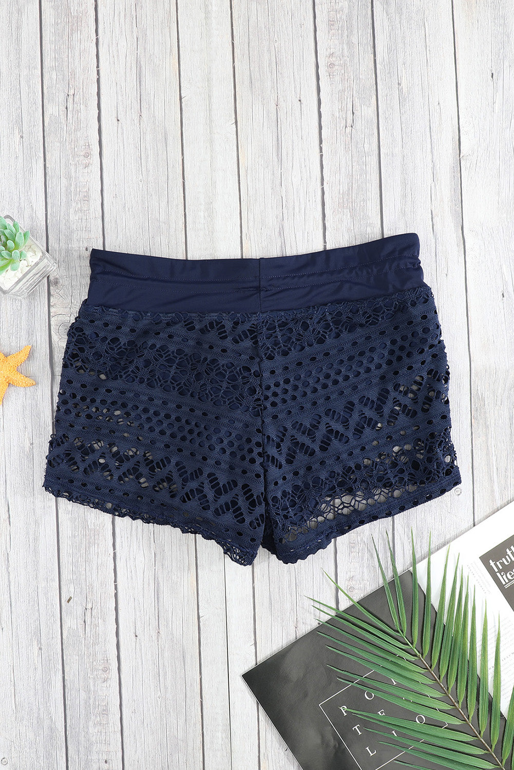Black Lace Shorts Attached Swim Bottom
