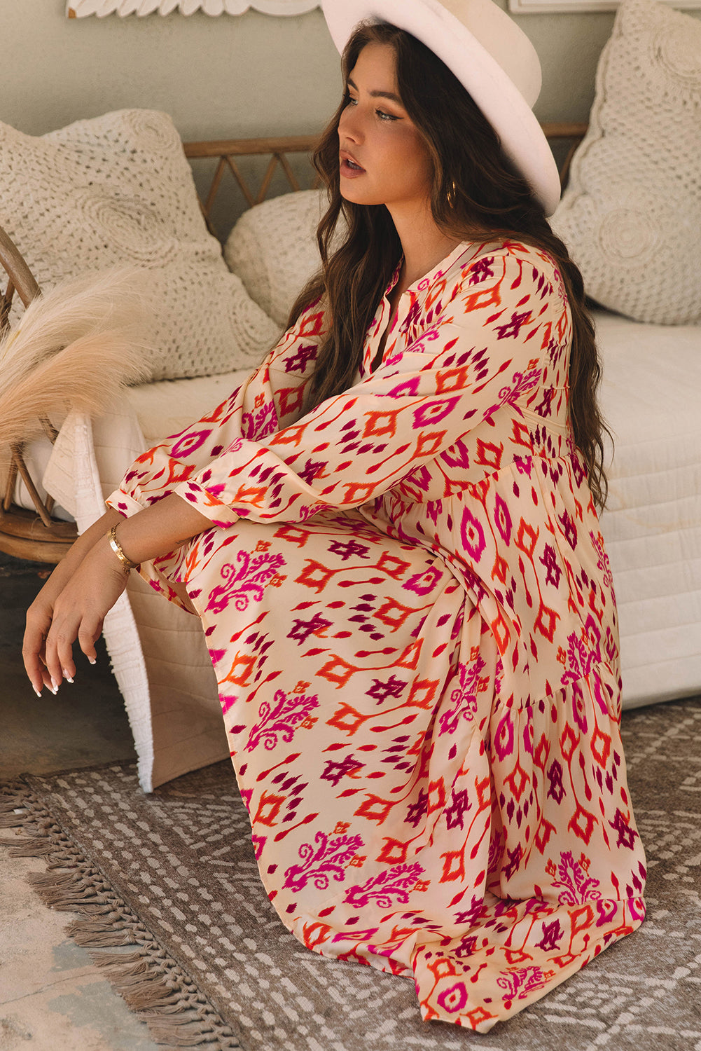 Blue Western Abstract Geometric Printed Maxi Dress