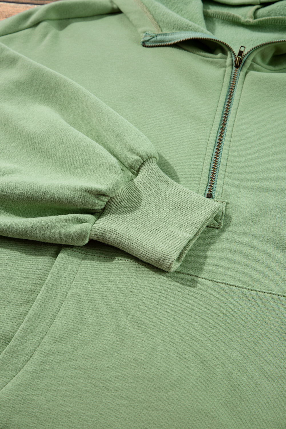 Bonbon Fleece Lined Half Zipper Kangaroo Pockets Loose Hoodie