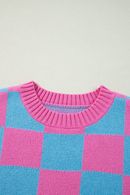 Color black Colorblock Plaid Pattern Ribbed Trim Sweater Tank Top