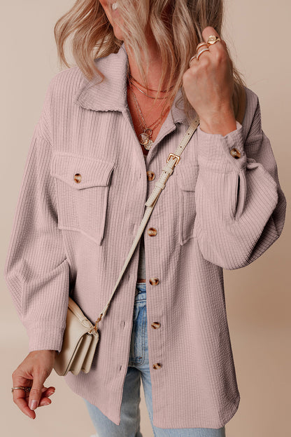 Black Corduroy Flap Pocket Button Up Shacket