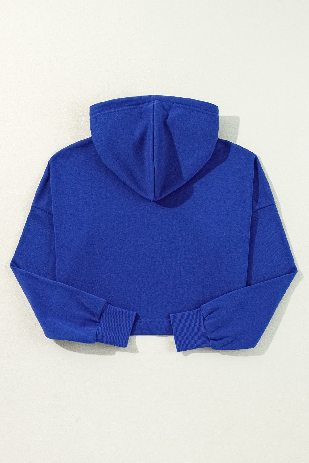 Black Solid Drop Shoulder Drawstring Cropped Hoodie
