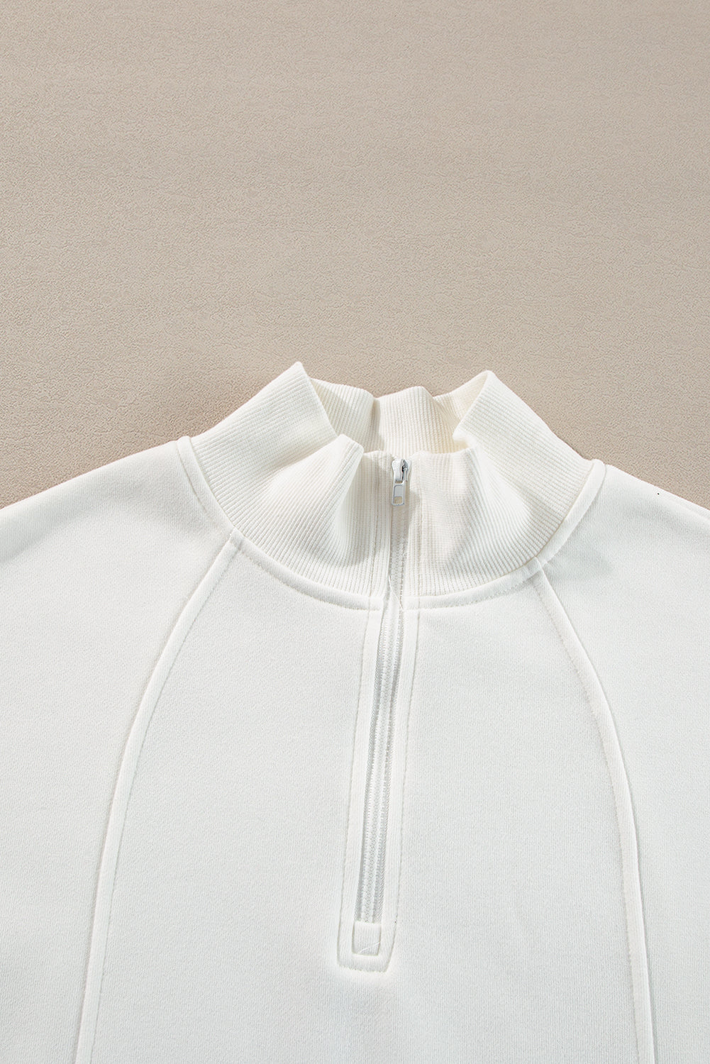 Smoke Gray Zipped Neck Pullover Drop Shoulder Sweatshirt