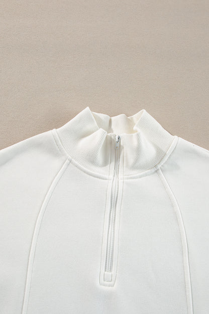 Smoke Gray Zipped Neck Pullover Drop Shoulder Sweatshirt