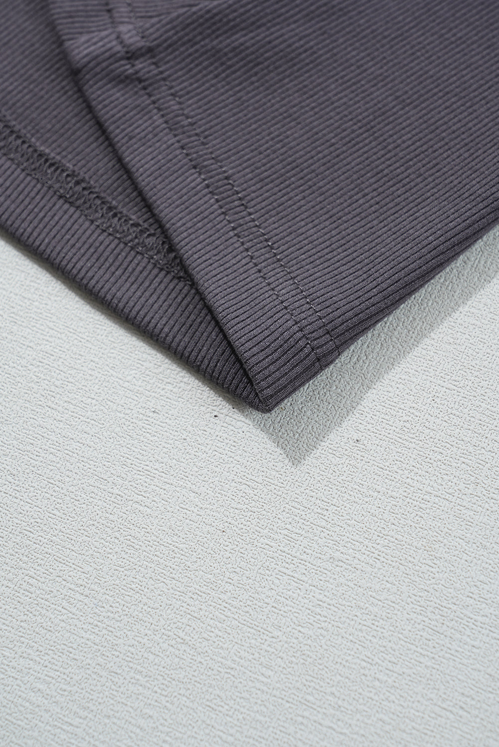Smoke Gray Ribbed Knit Colorblock Edge U Neck Slim Fit Tank Top
