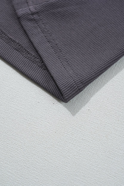 Smoke Gray Ribbed Knit Colorblock Edge U Neck Slim Fit Tank Top