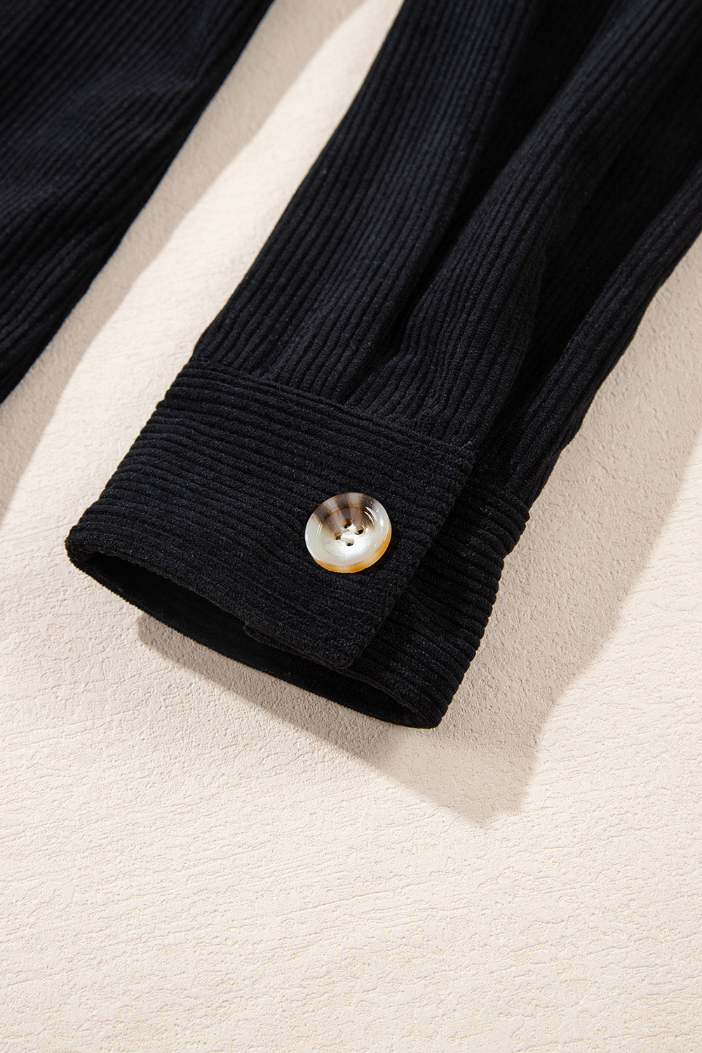 Pale Khaki Hooded Drawstring Pockets Corduroy Shacket