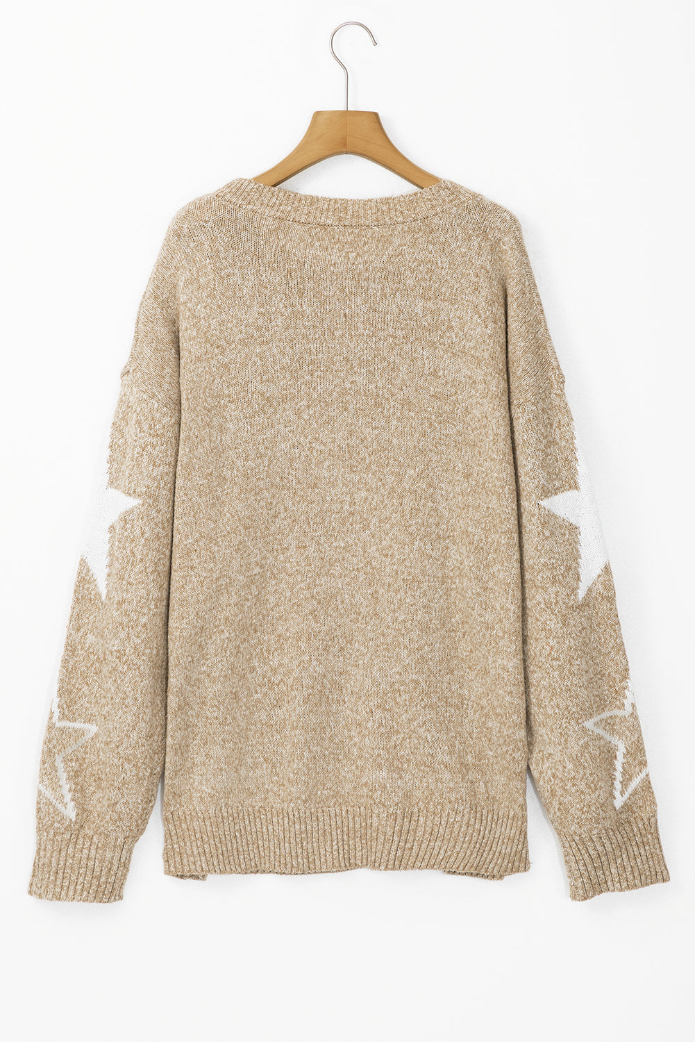 Khaki Star Pattern Drop Shoulder Plus Size Sweater