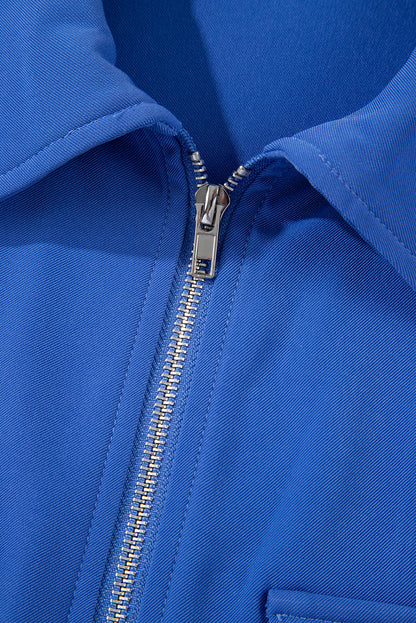 Red Dahlia Collar Tab Sleeve Zip Up Flap Detail Jacket