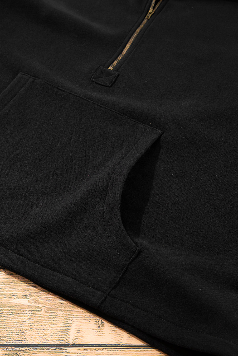 Bonbon Fleece Lined Half Zipper Kangaroo Pockets Loose Hoodie