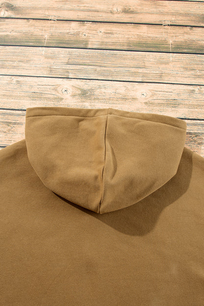 Bonbon Fleece Lined Half Zipper Kangaroo Pockets Loose Hoodie