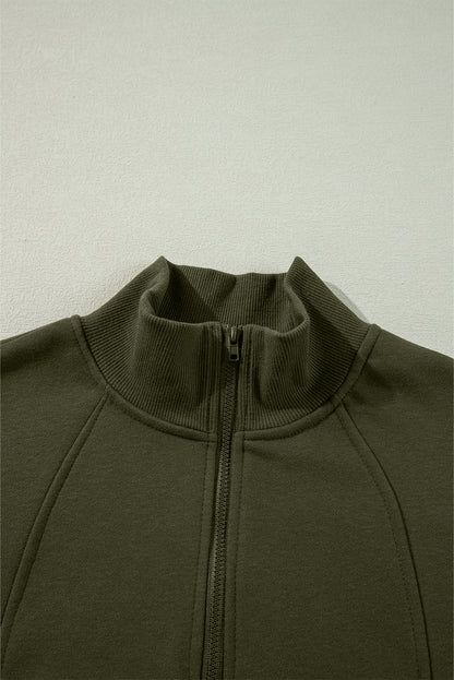 Smoke Gray Zipped Neck Pullover Drop Shoulder Sweatshirt
