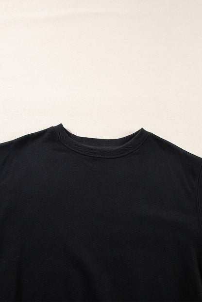 Navy Blue Plain Drop Shoulder Crewneck Pullover Sweatshirt
